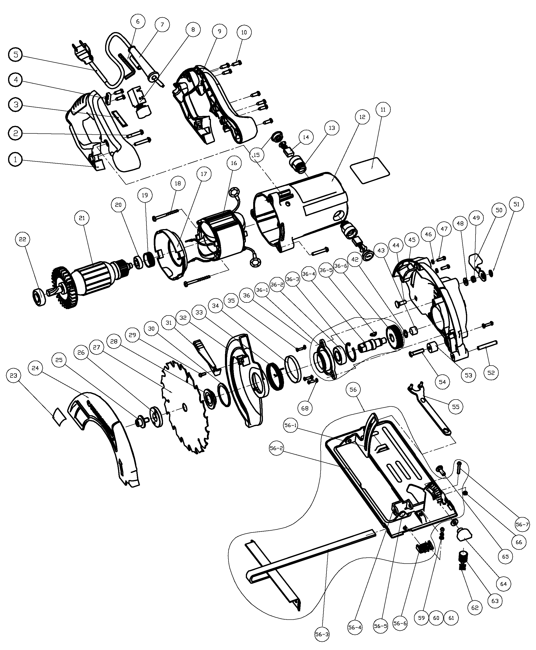 Default Diagram and Parts List for CS1020-AR Type 1 Black and Decker Circular Saw